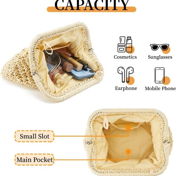 Women's Summer Straw Braided Crossbody Bag with Tassel Chain,Shoulder Straps Wov - Picture 2 of 4